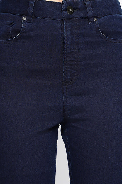 Blue Cotton Lycra Ankle Length Denim Straight Pants with YKK Zipper