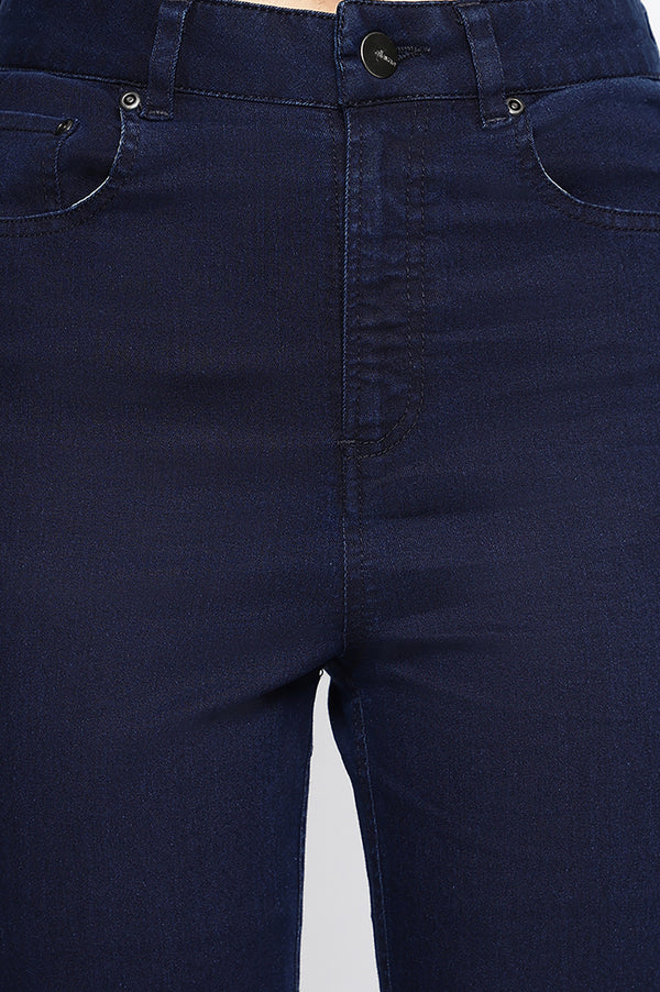 Blue Cotton Lycra Ankle Length Denim Straight Pants with YKK Zipper
