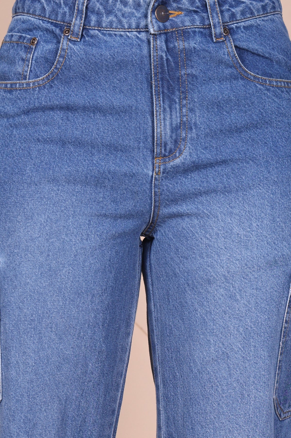 Blue Solid Denim Relaxed Fit Cargo