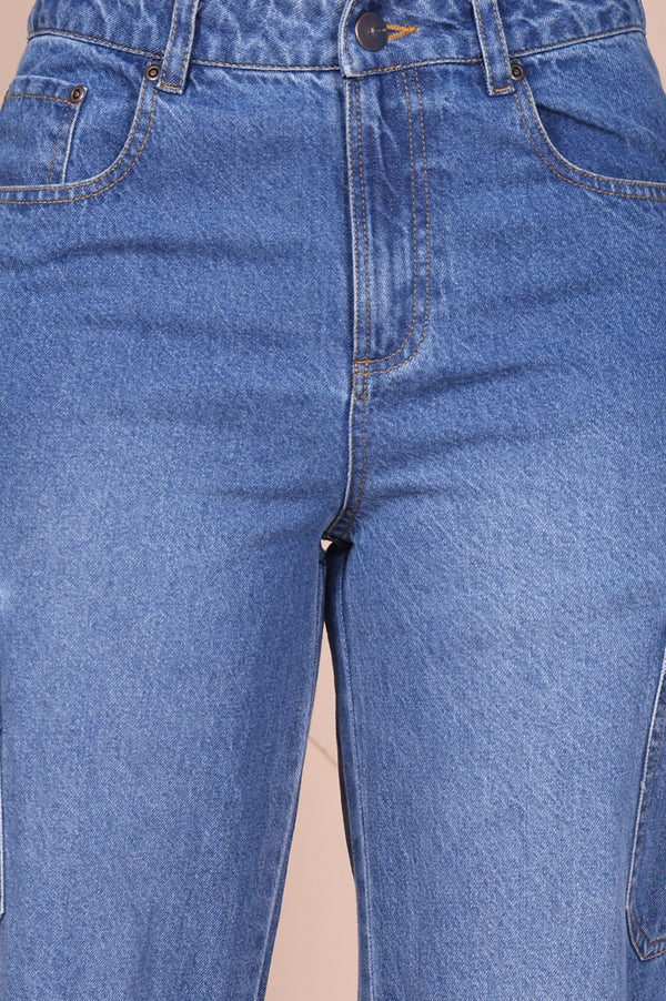 Blue Solid Denim Relaxed Fit Cargo
