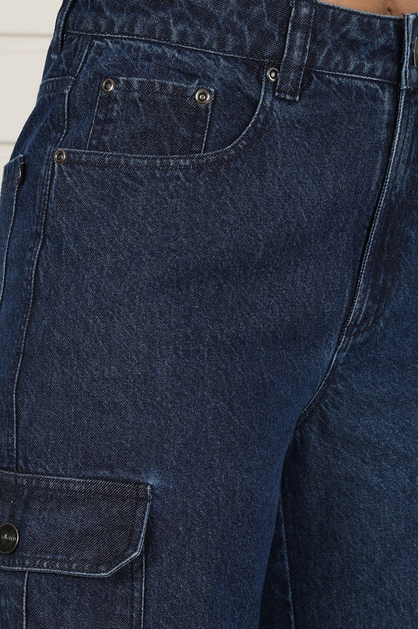Blue Denim Mid Rise Ankle Length Flared Pants with YKK Zipper