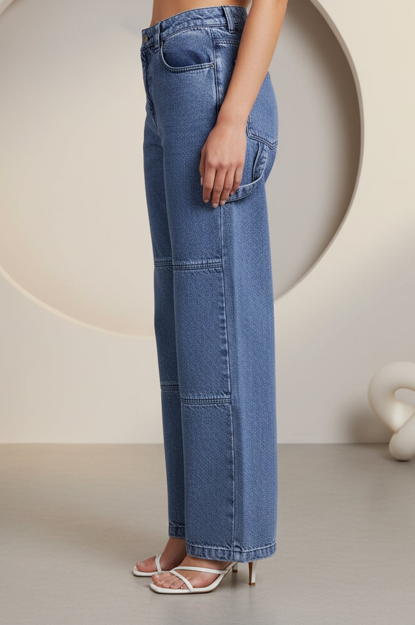 Blue Pure Cotton Wide Leg High Rise Jeans