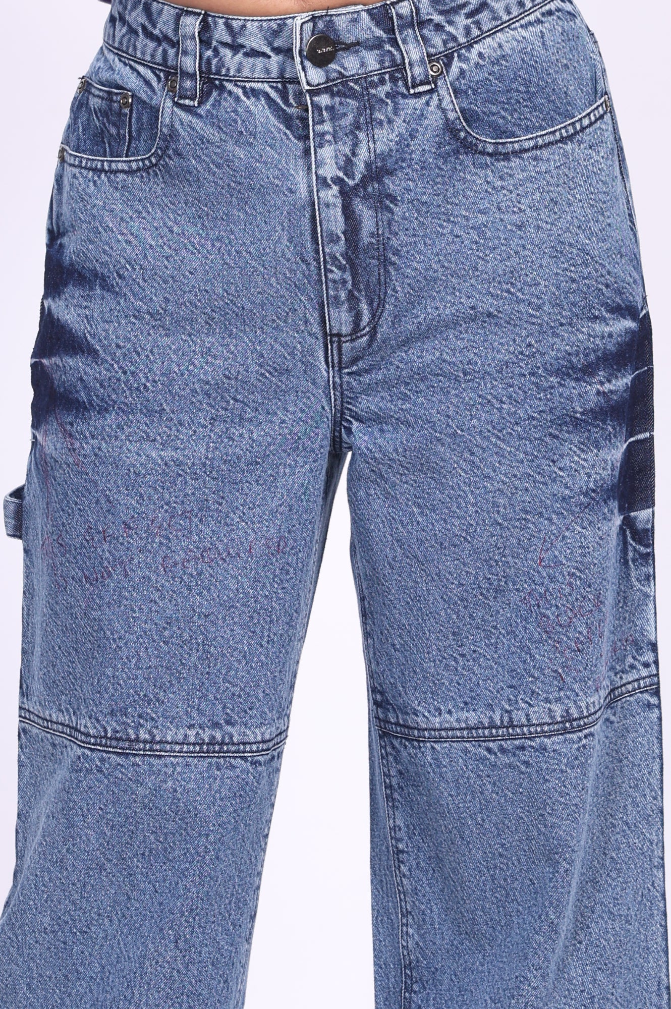 Blue Pure Cotton Wide Leg High Rise Jeans