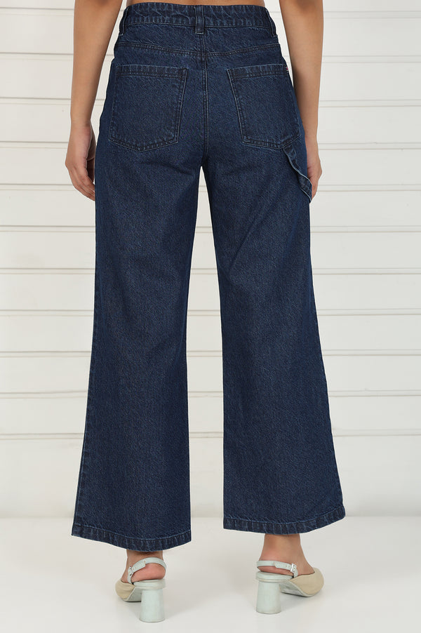 Blue Denim Mid Rise Ankle Length Flared Pants with YKK Zipper