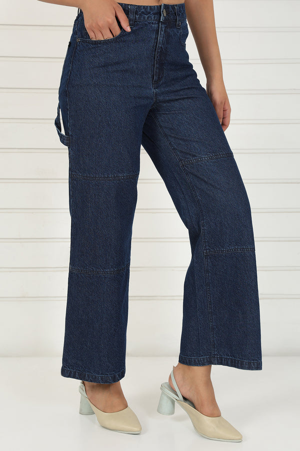 Blue Denim Mid Rise Ankle Length Flared Pants with YKK Zipper