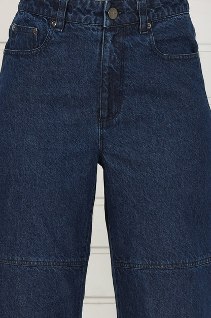 Blue Denim Mid Rise Ankle Length Flared Pants with YKK Zipper