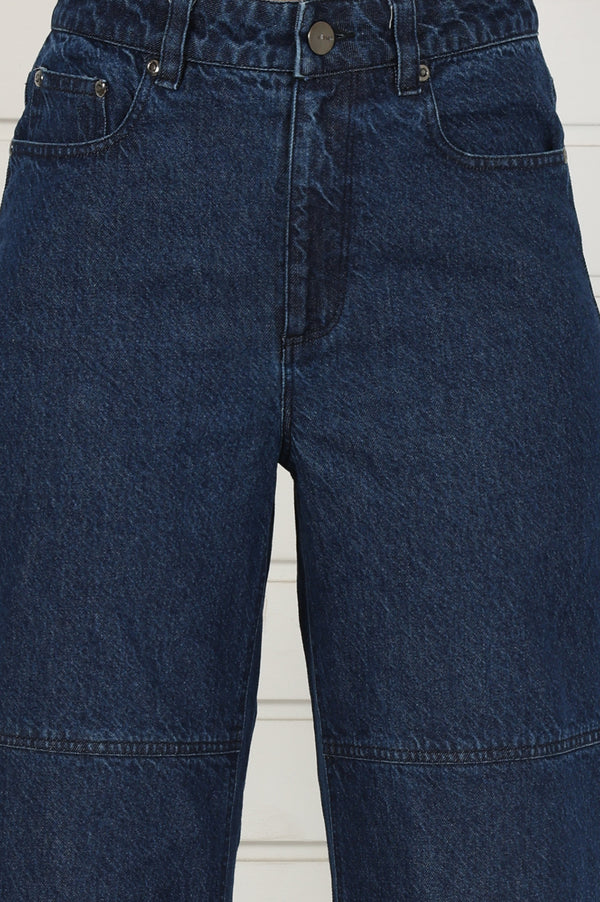 Blue Denim Mid Rise Ankle Length Flared Pants with YKK Zipper