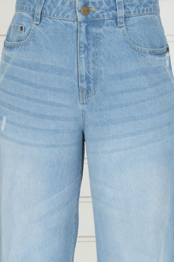 Blue Denim Mid Rise Ankle Length Flared Pants with YKK Zipper