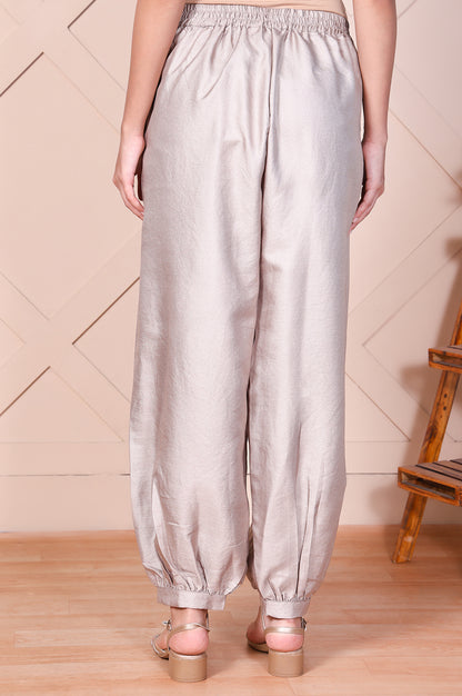 Silver Solid Relaxed-Leg Pants