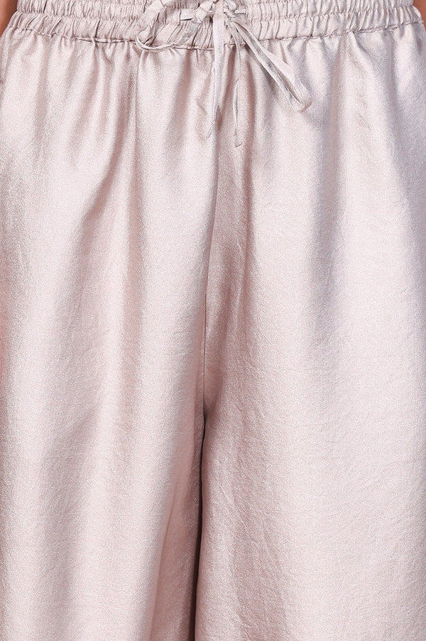 Silver Solid Relaxed-Leg Pants