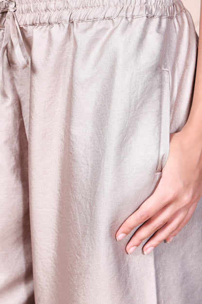 Silver Solid Relaxed-Leg Pants