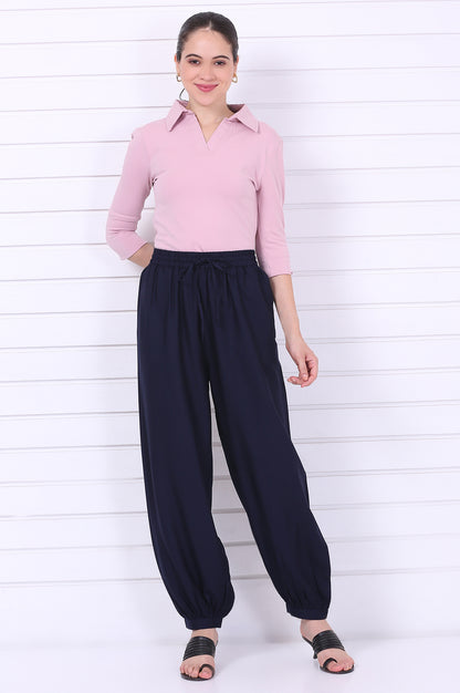 Navy Blue Solid Loose Fit Cropped Dhoti Pants