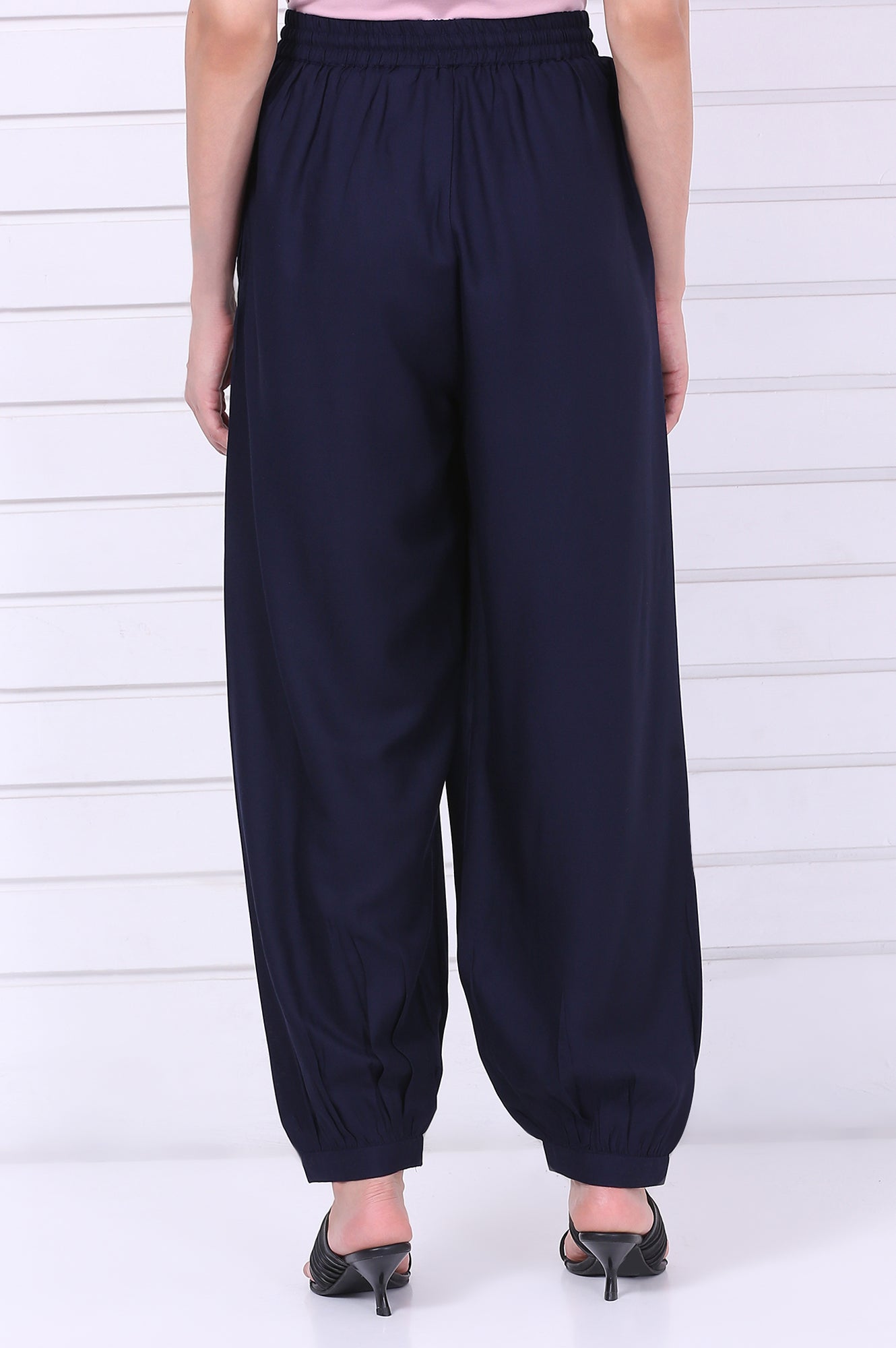 Navy Blue Solid Loose Fit Cropped Dhoti Pants