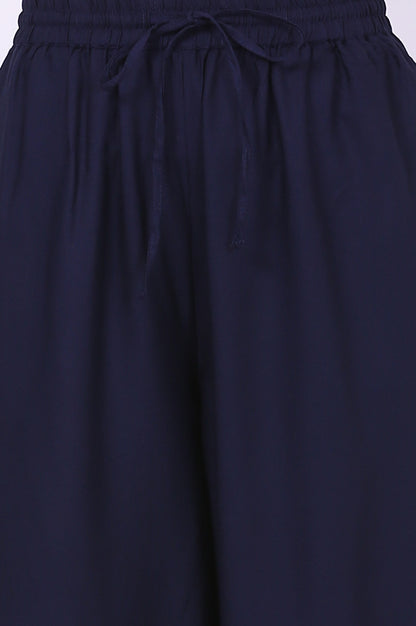 Navy Blue Solid Loose Fit Cropped Dhoti Pants