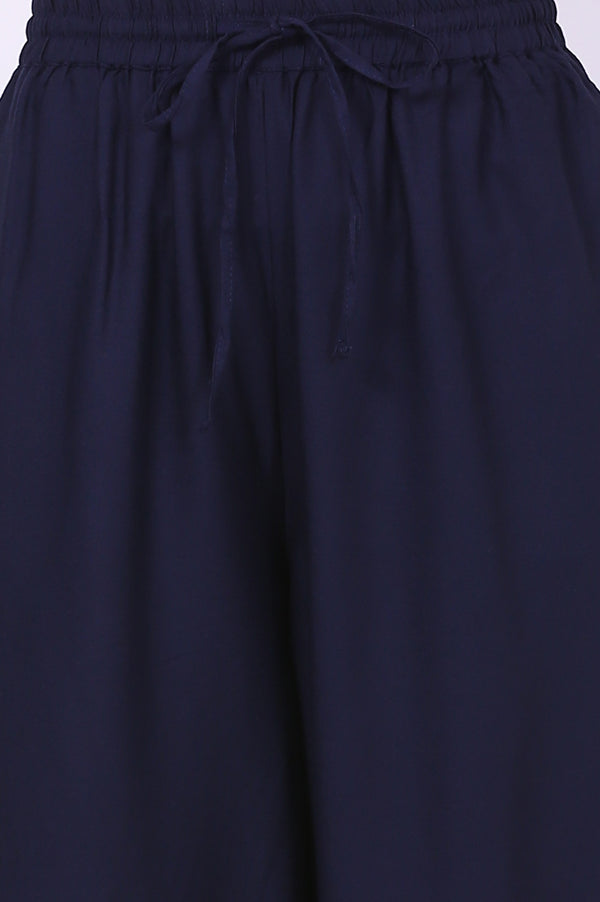 Navy Blue Solid Loose Fit Cropped Dhoti Pants
