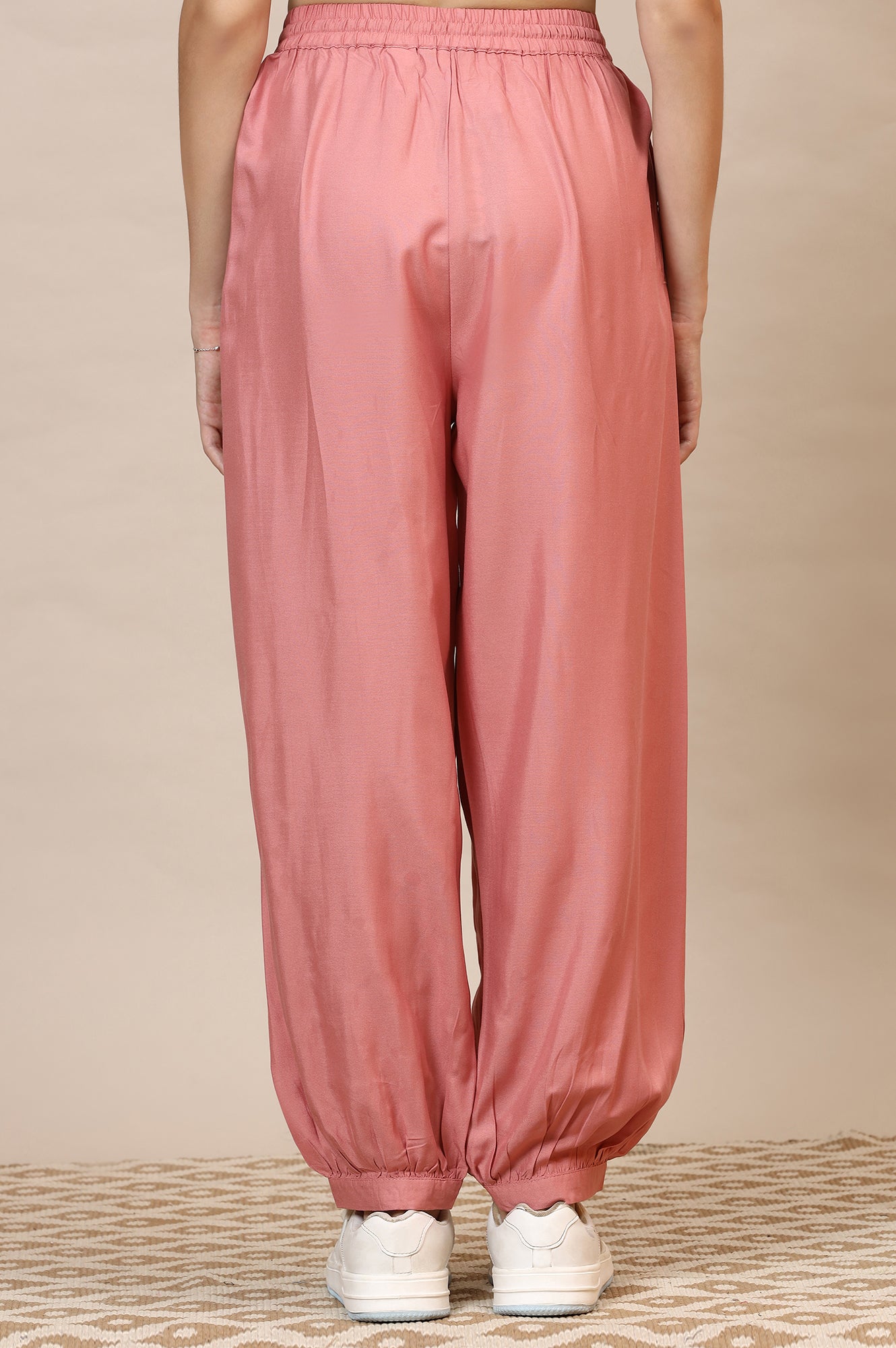 Pink Solid Rayon Harem Pants