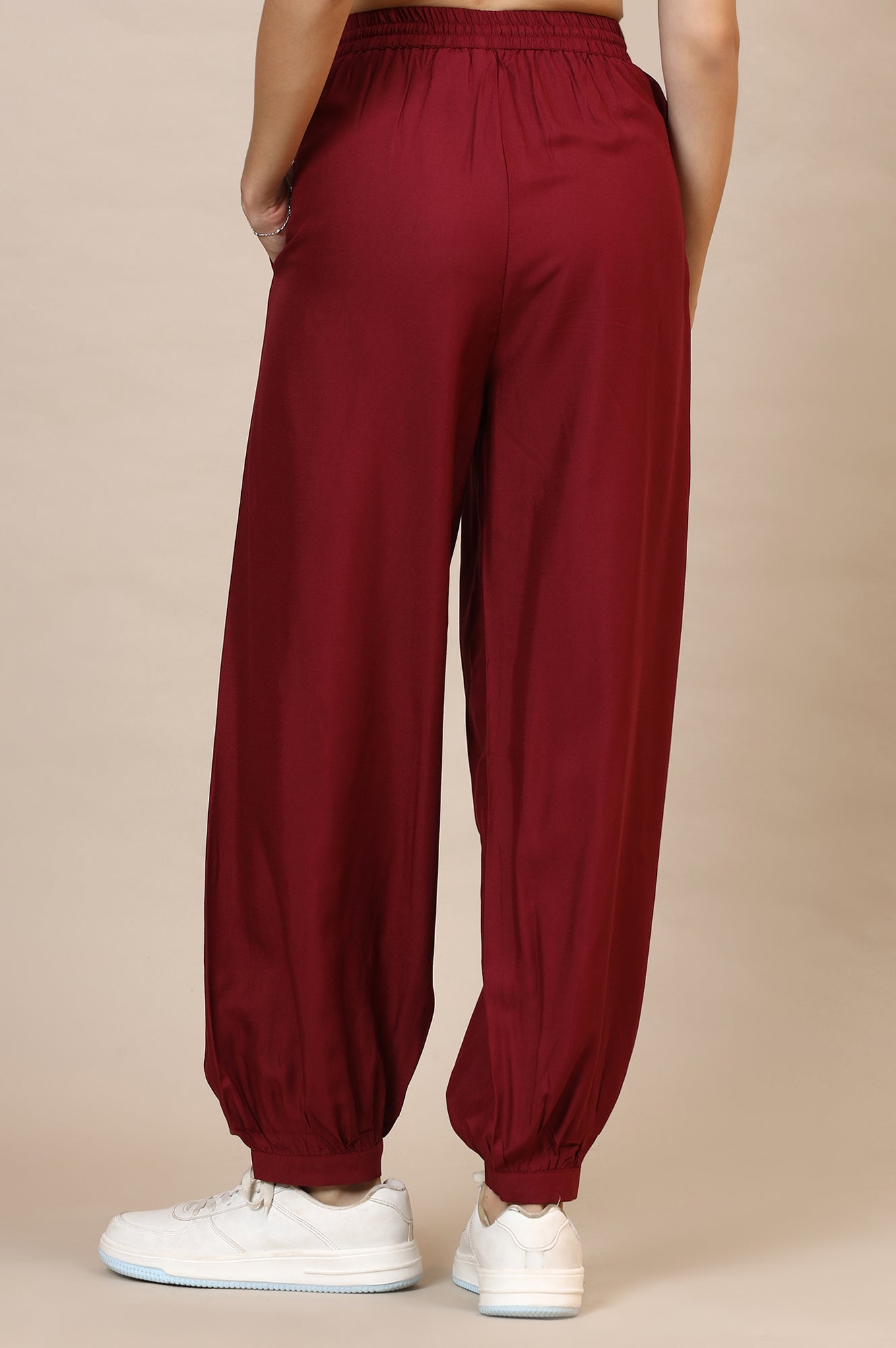 Red Solid Rayon Harem Pants