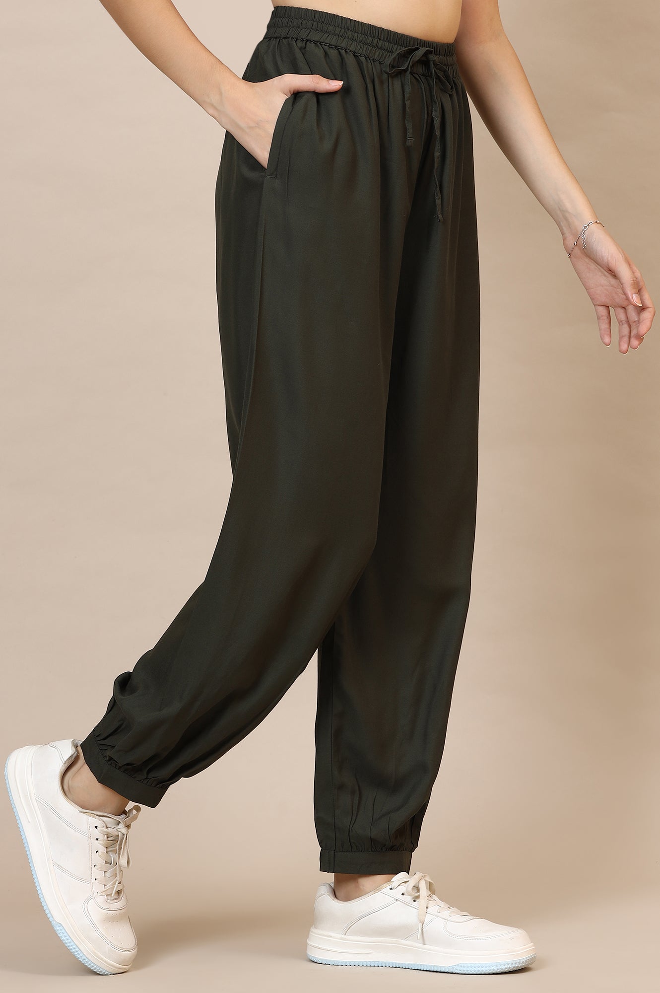 Green Solid Rayon Harem Pants