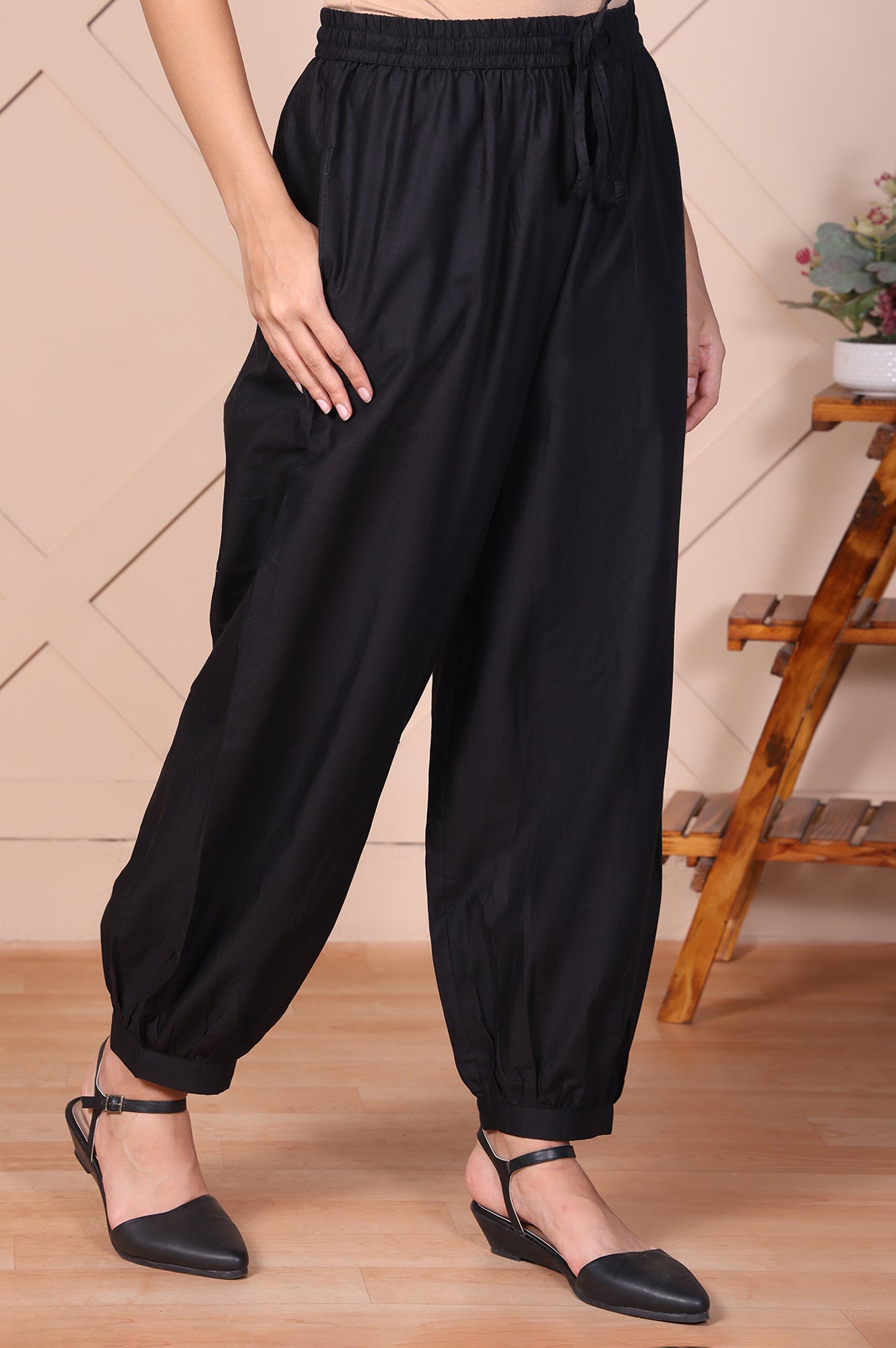 Black Solid Harem Pants