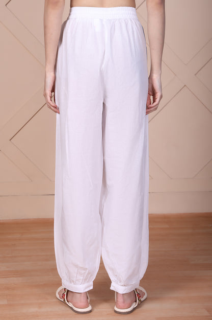 White Solid Pure Cotton Ankle Length Relaxed Fit Harem Pantss