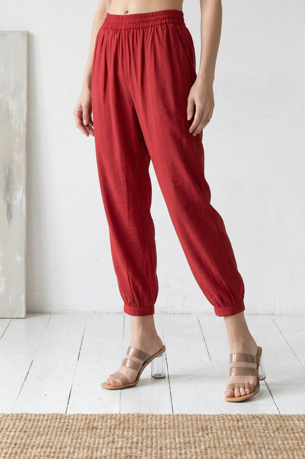 Red Solid Rayon Blend Ankle Length Harem Pants