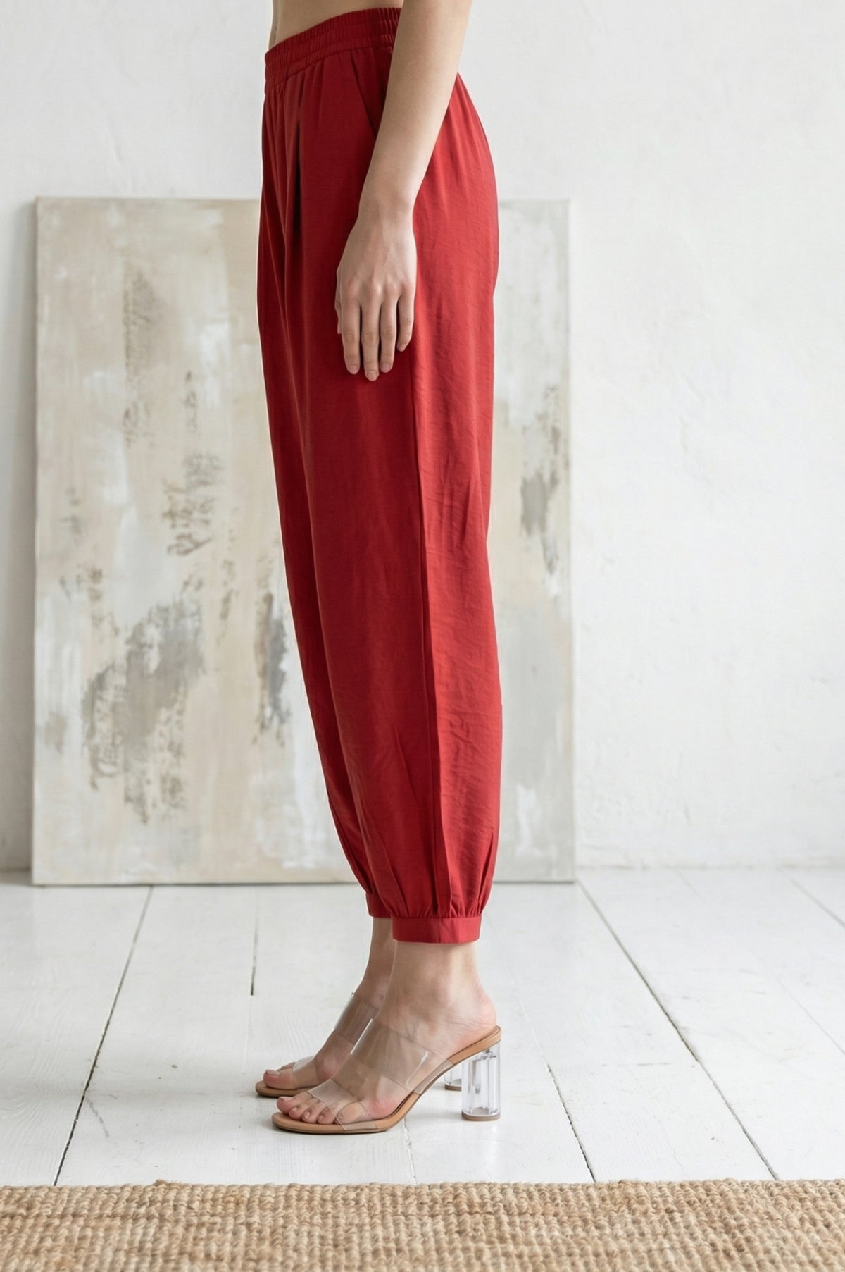Red Solid Rayon Blend Ankle Length Harem Pants
