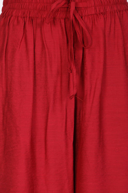Red Solid Rayon Blend Ankle Length Harem Pants