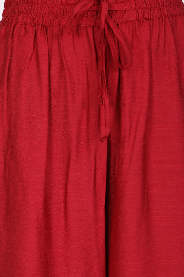 Red Solid Rayon Blend Ankle Length Harem Pants