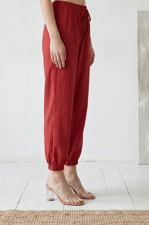 Red Solid Rayon Blend Ankle Length Harem Pants