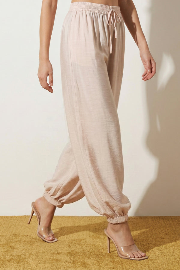 Beige Solid Rayon Ankle Length Harem Pants