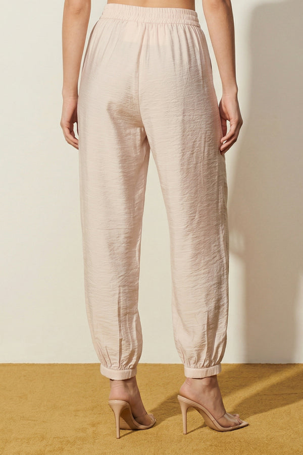 Beige Solid Rayon Ankle Length Harem Pants