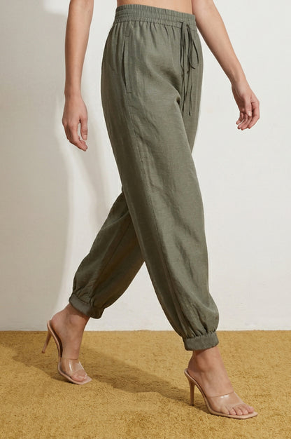 Olive Solid Rayon Ankle Length Harem Pants