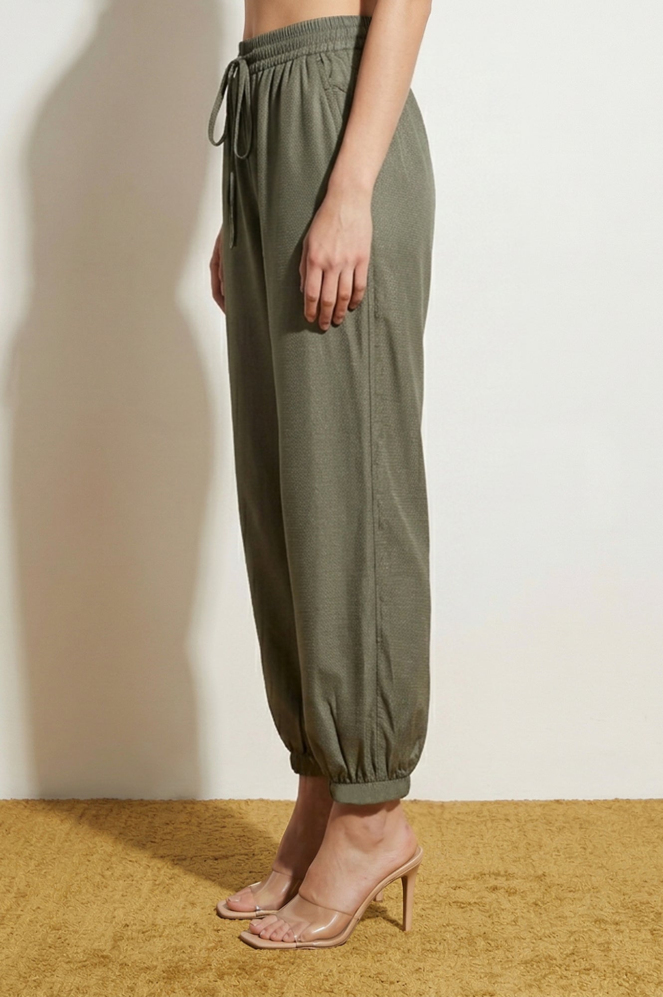 Olive Solid Rayon Ankle Length Harem Pants