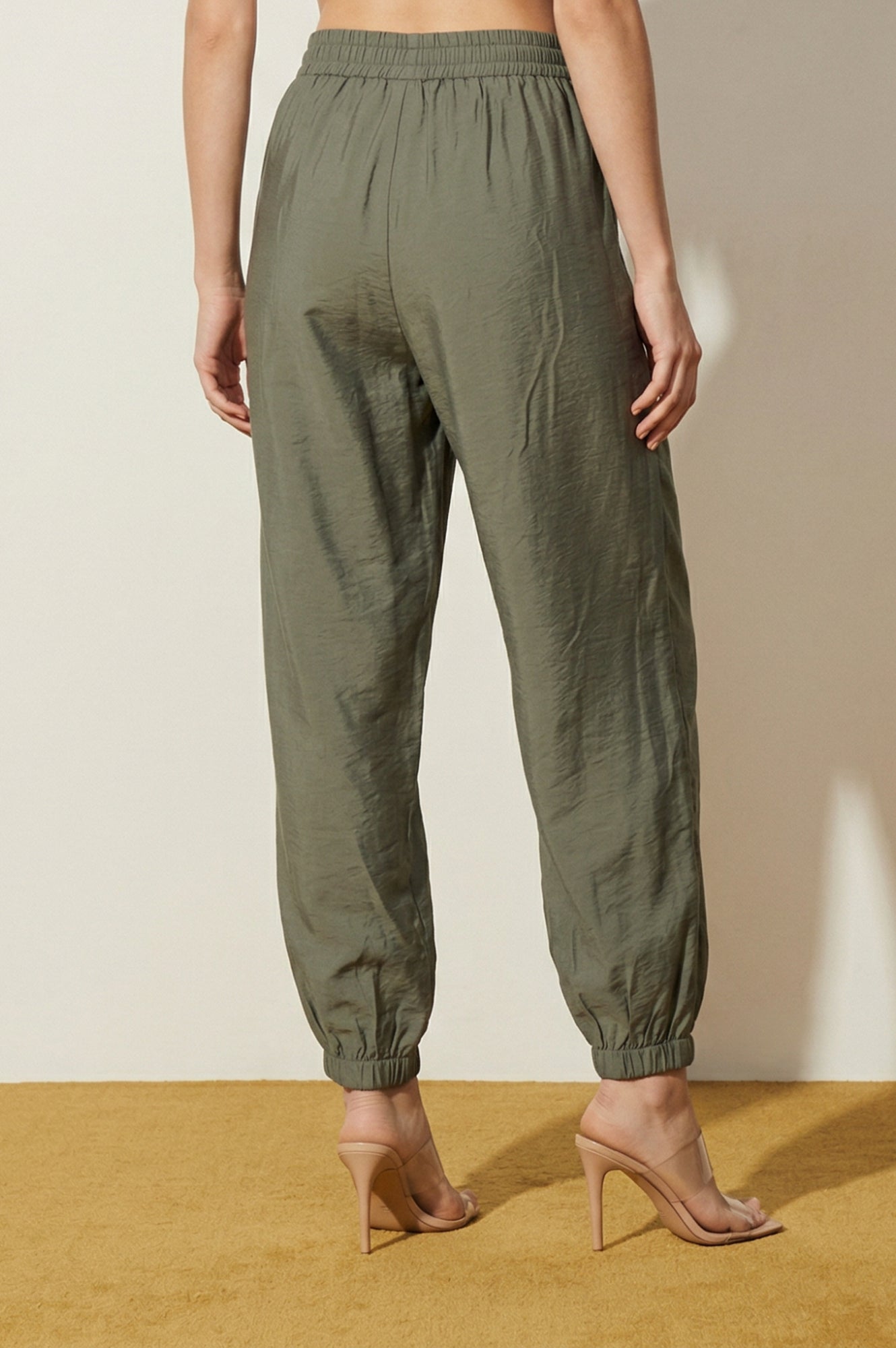 Olive Solid Rayon Ankle Length Harem Pants