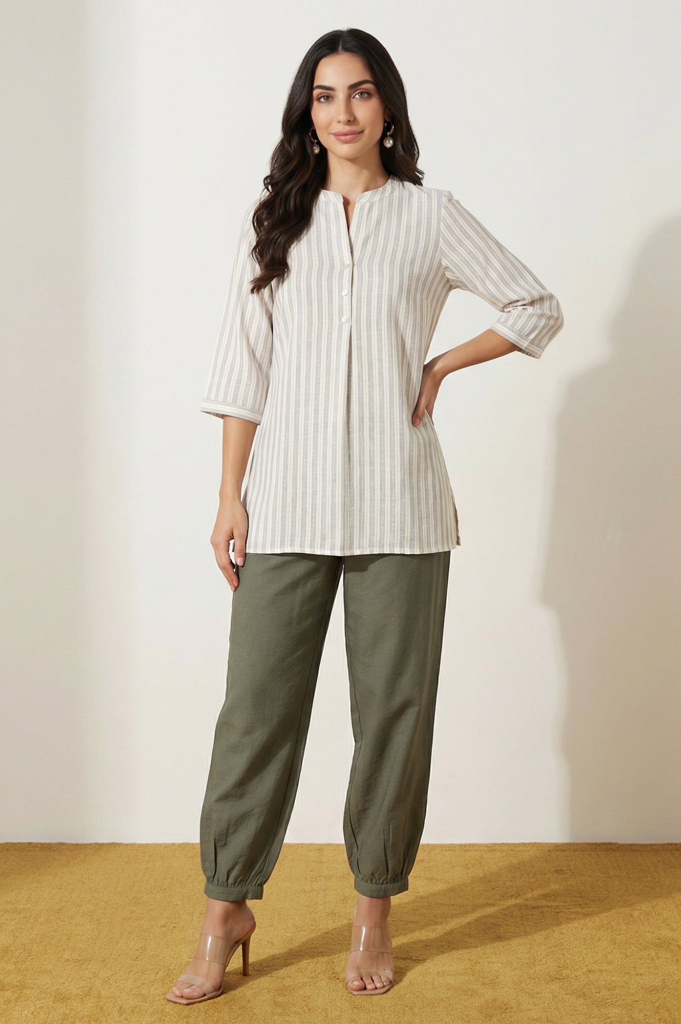 Olive Solid Rayon Ankle Length Harem Pants