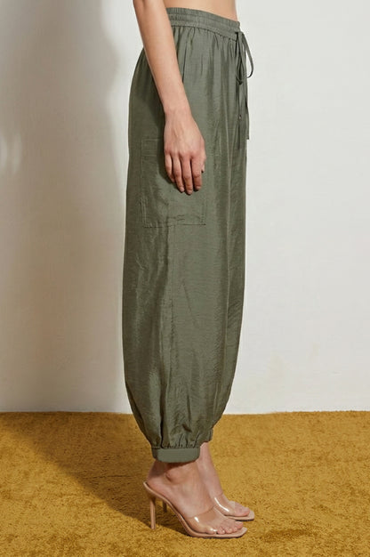Olive Solid Rayon Ankle Length Harem Pants