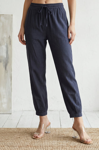 Navy Blue Solid Rayon Blend Ankle Length Harem Pants