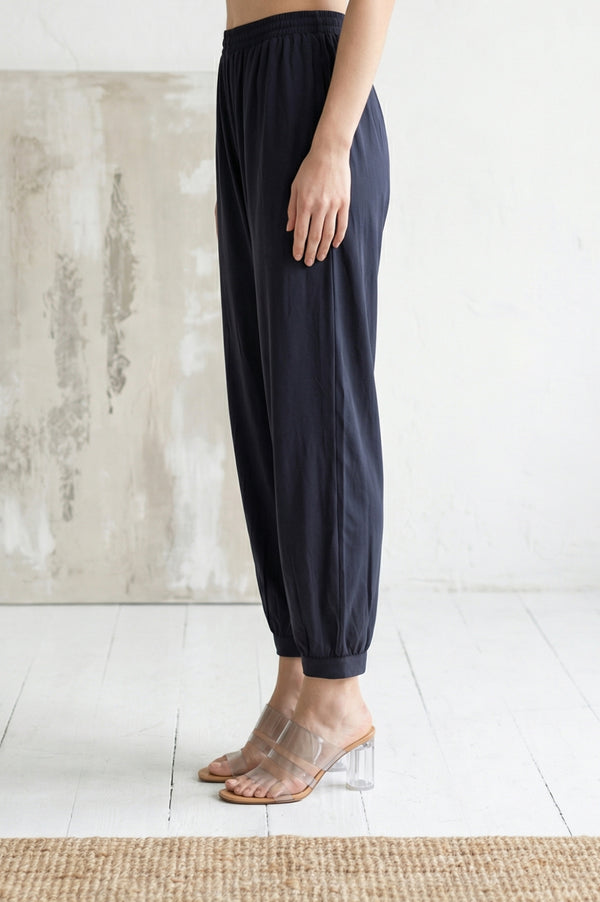 Navy Blue Solid Rayon Blend Ankle Length Harem Pants