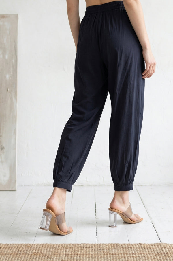 Navy Blue Solid Rayon Blend Ankle Length Harem Pants