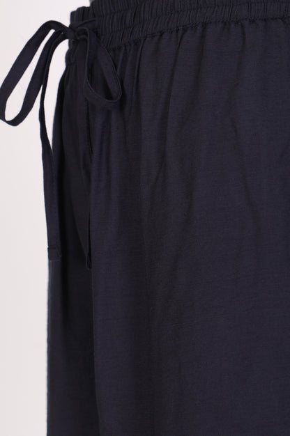 Navy Blue Solid Rayon Blend Ankle Length Harem Pants