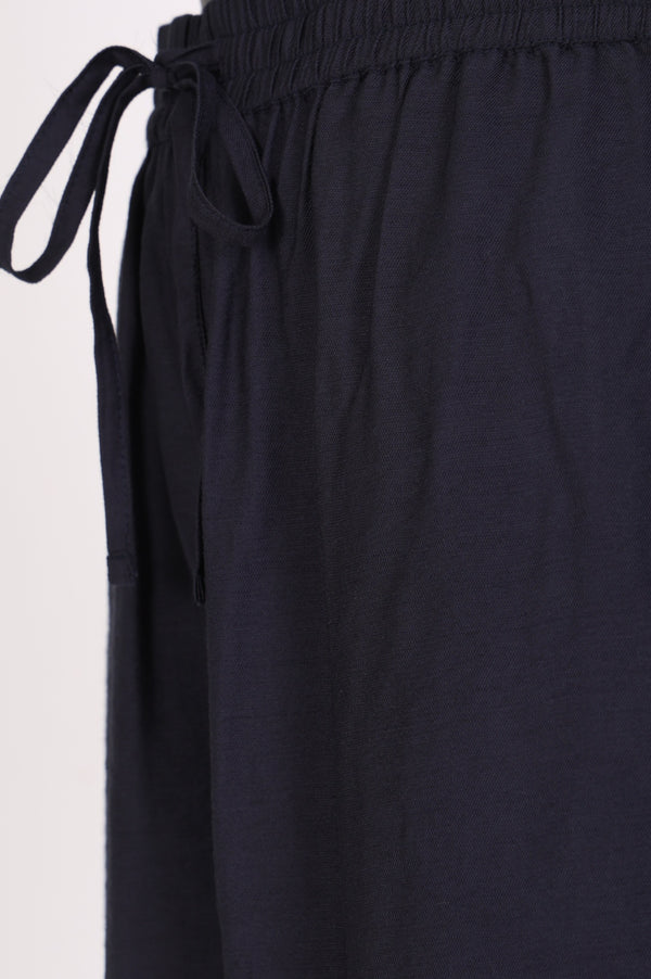 Navy Blue Solid Rayon Blend Ankle Length Harem Pants