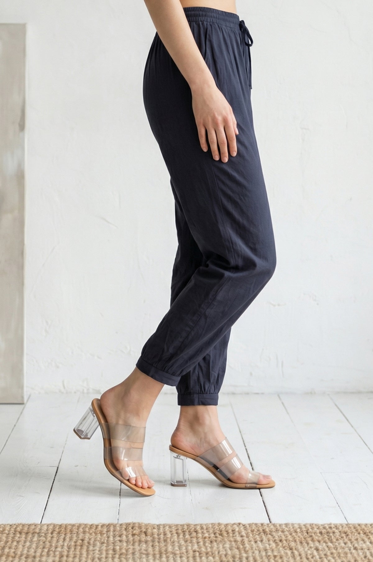 Navy Blue Solid Rayon Blend Ankle Length Harem Pants