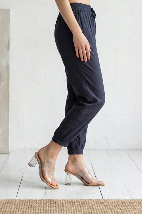 Navy Blue Solid Rayon Blend Ankle Length Harem Pants