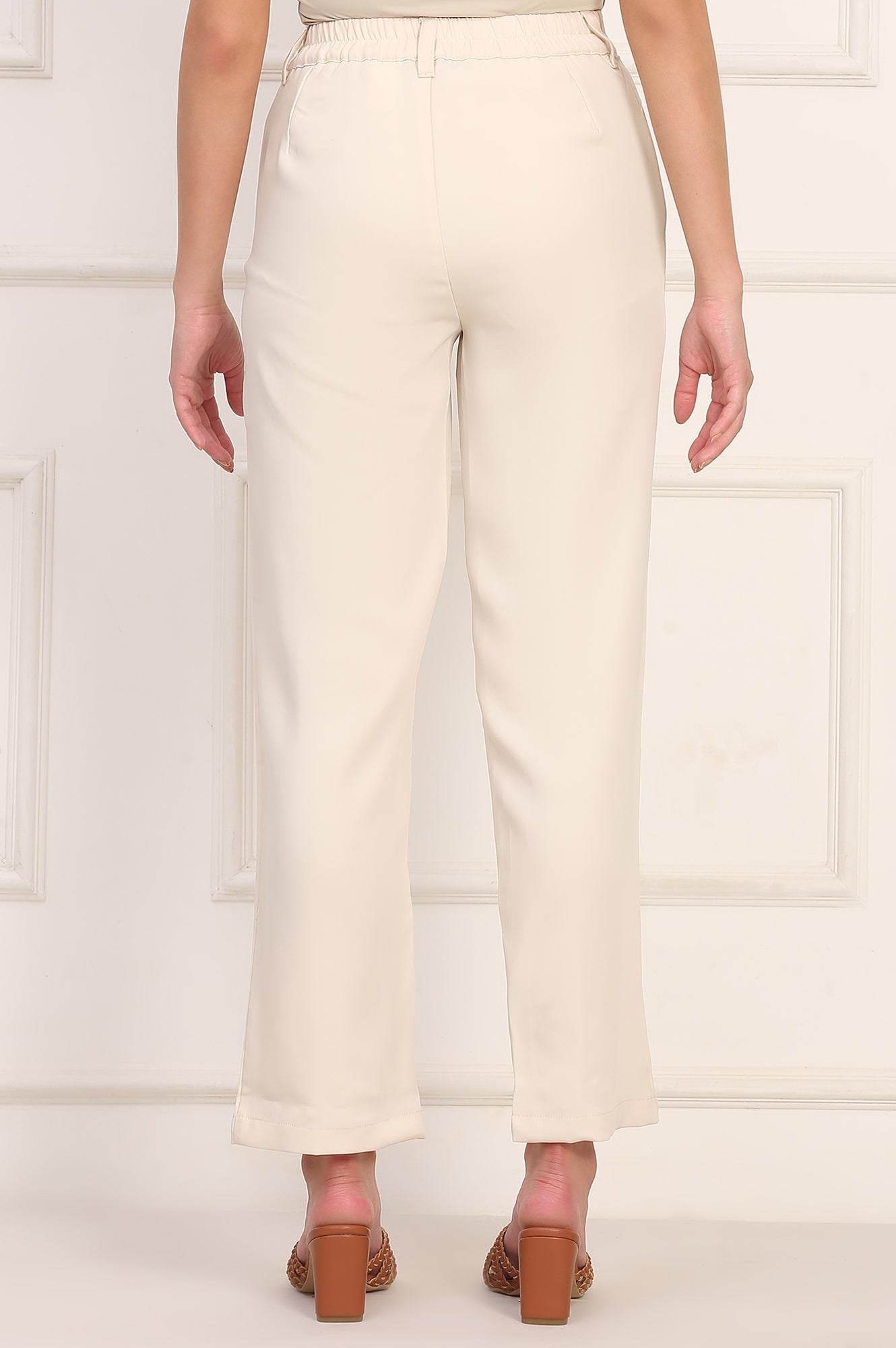 Beige Solid Straight Woven Pant Pant with YKK Zipper