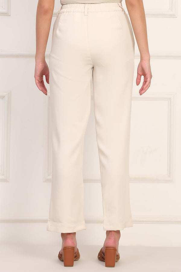 Beige Solid Straight Woven Pant Pant with YKK Zipper