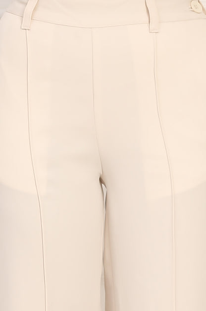 Beige Solid Straight Woven Pant Pant with YKK Zipper