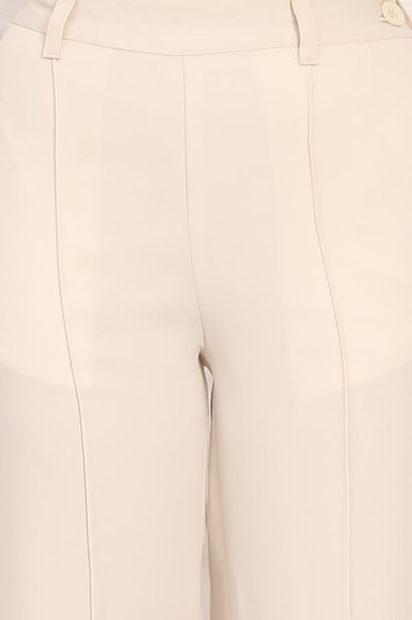 Beige Solid Straight Woven Pant Pant with YKK Zipper