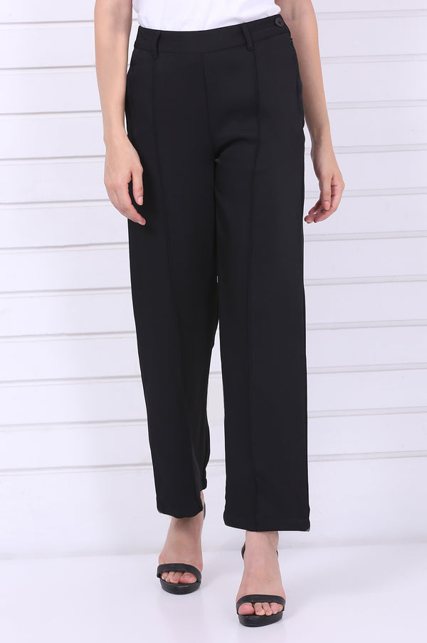 Black Solid Straight Parallel Pants with YKK Zipper