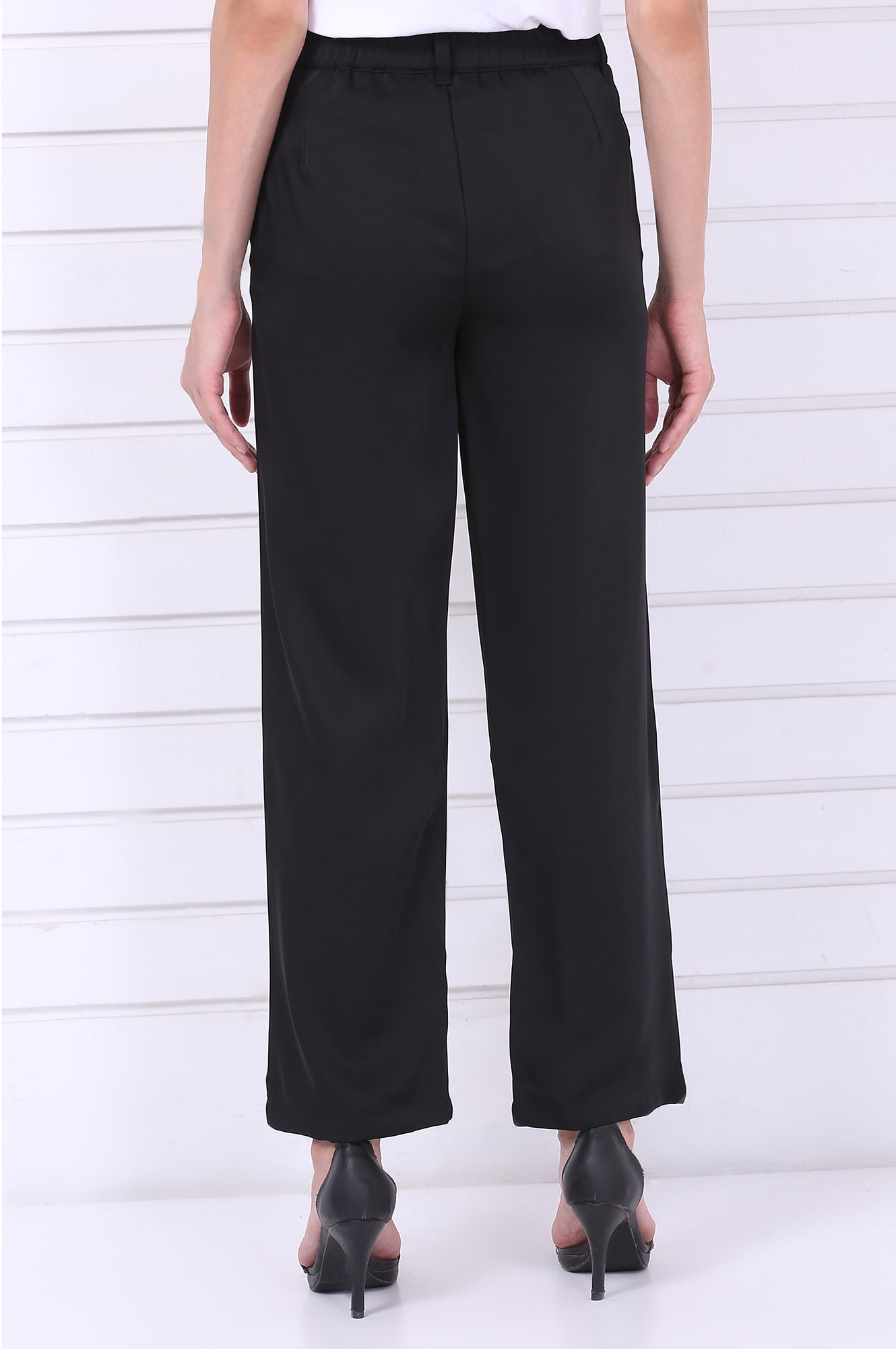 Black Solid Straight Parallel Pants with YKK Zipper
