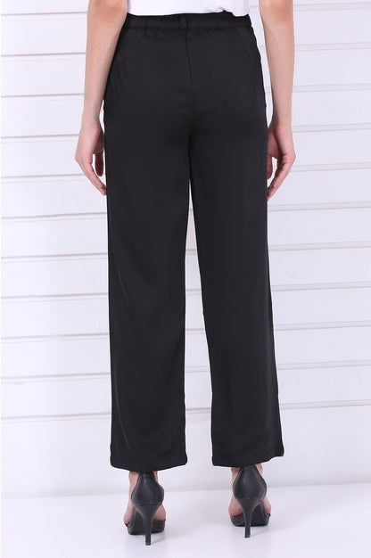 Black Solid Straight Parallel Pants with YKK Zipper